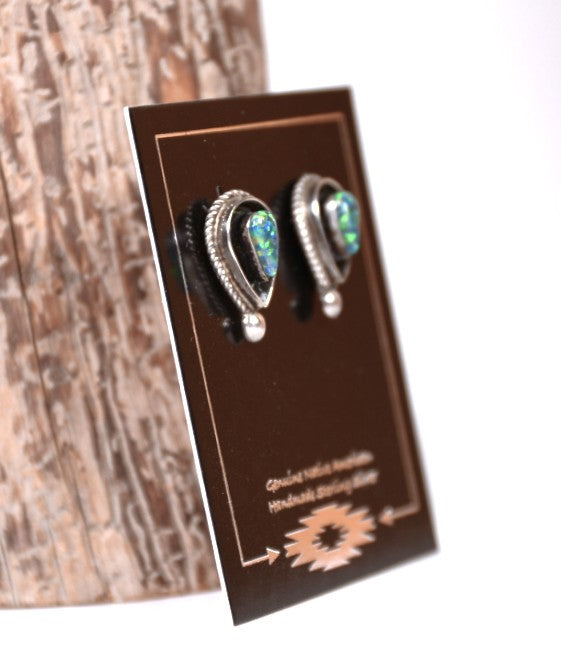 Zuni Pueblo Sterling Silver and Opal Stud Earrings