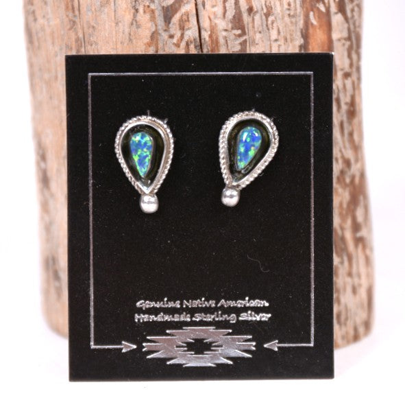 Zuni Pueblo Sterling Silver and Opal Stud Earrings