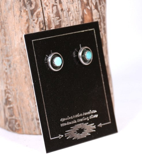 Zuni Pueblo Sterling Silver and Turquoise Petite Point Stud Earrings