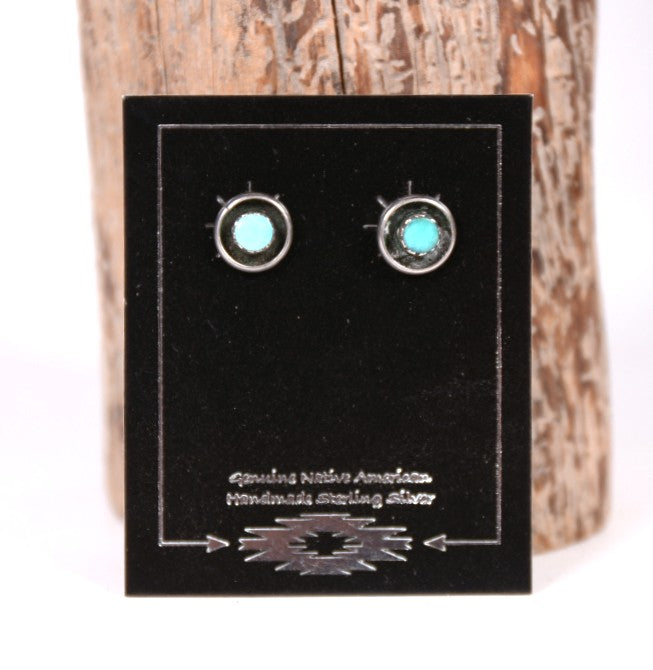 Zuni Pueblo Sterling Silver and Turquoise Petite Point Stud Earrings