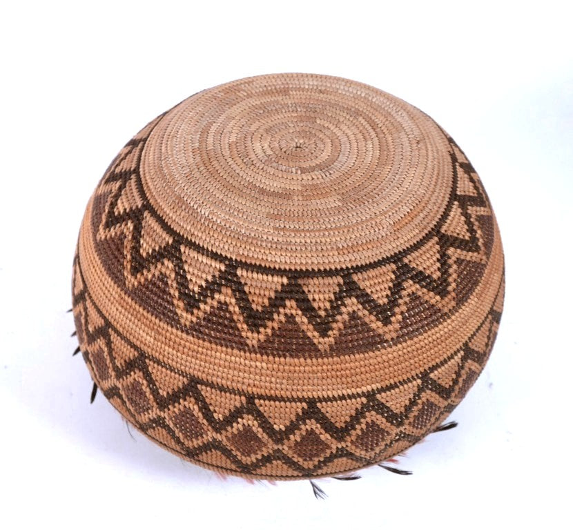 Yokuts Bottleneck Basket with Quail Top Knots