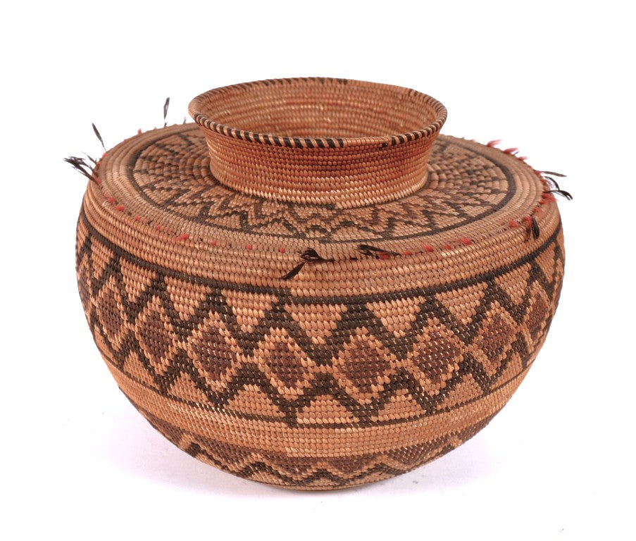 Yokuts Bottleneck Basket with Quail Top Knots