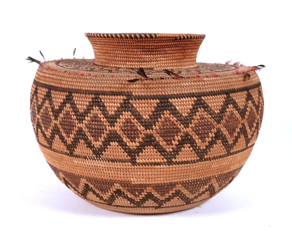 Yokuts Bottleneck Basket with Quail Top Knots
