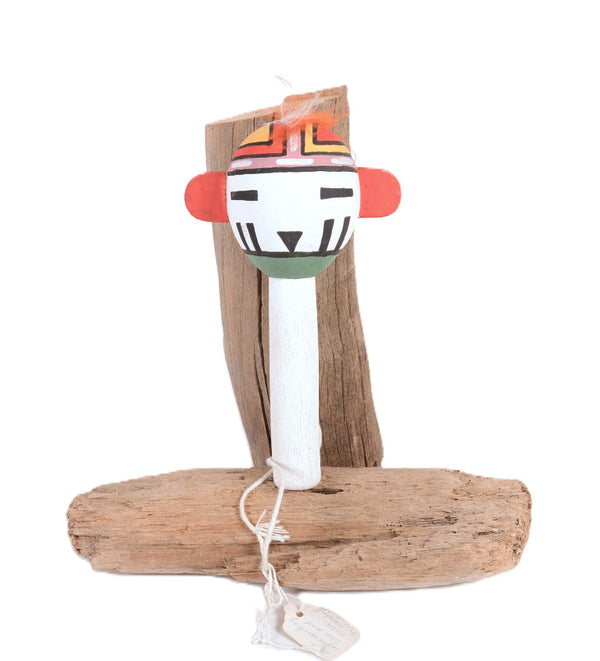 Hopi Pueblo White Sunface and Frog Kachina Doll Rattle
