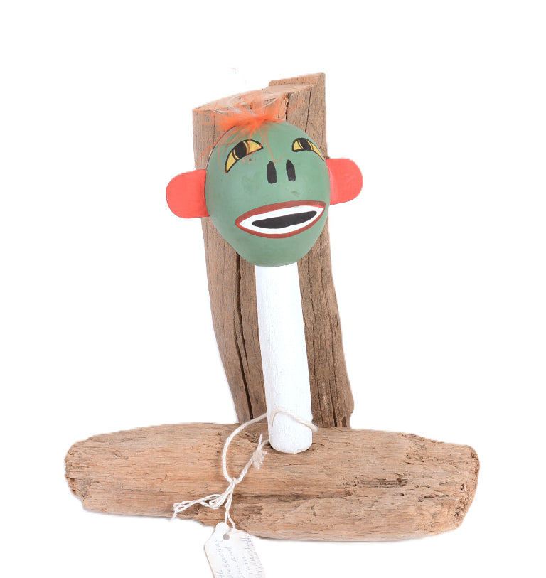 Hopi Pueblo White Sunface and Frog Kachina Doll Rattle