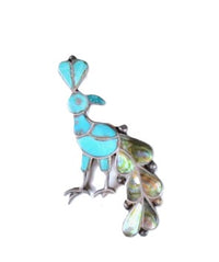 Zuni Pueblo Inlay Peacock Pin