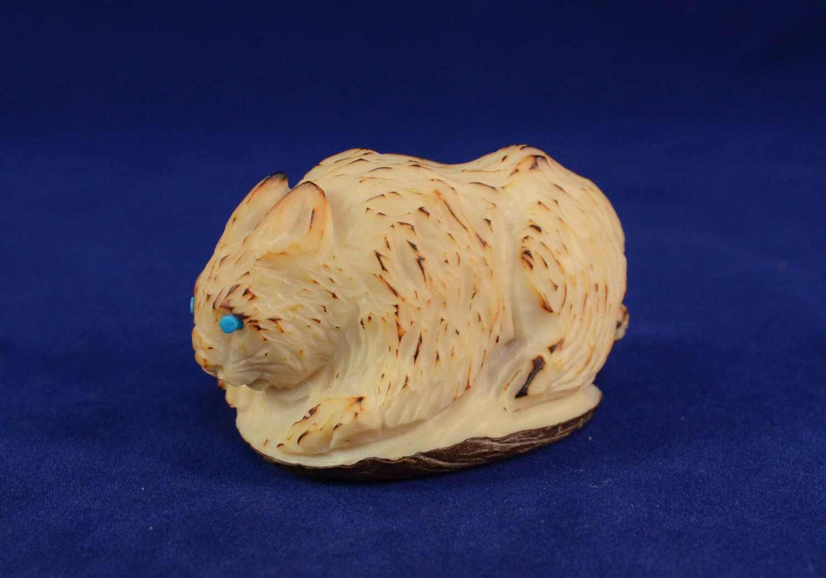 Zuni Fetish Carving by Alvert Lamy - Tagua Nut Bobcat
