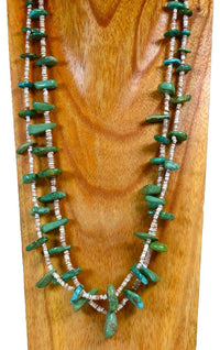 Navajo Two Strand Shell and Turquoise Tab Necklace