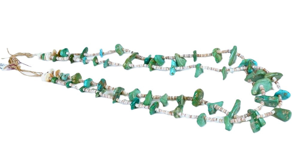 Navajo Two Strand Shell and Turquoise Tab Necklace