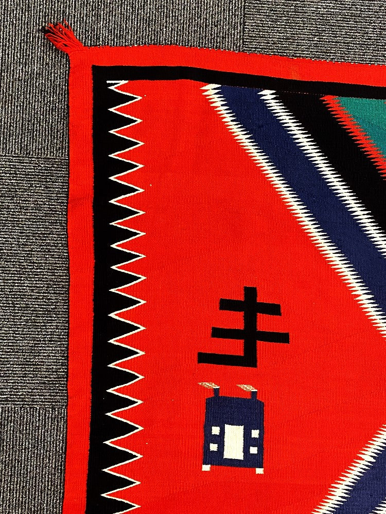 Navajo Pictorial Blanket with houses or Trains ; Early Germantown Blanket