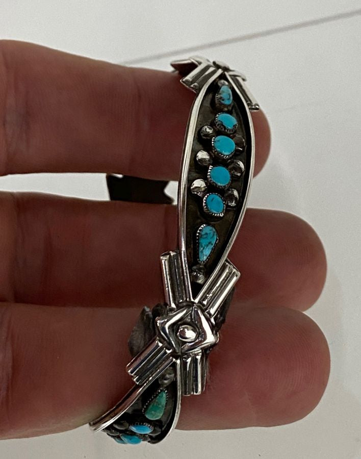 Zuni Petite Point and Tear Drop Turquoise and Sterling Silver Bracelet