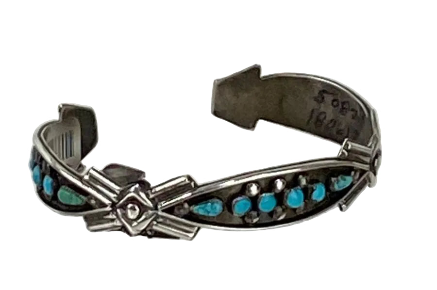 Zuni Petite Point and Tear Drop Turquoise and Sterling Silver Bracelet