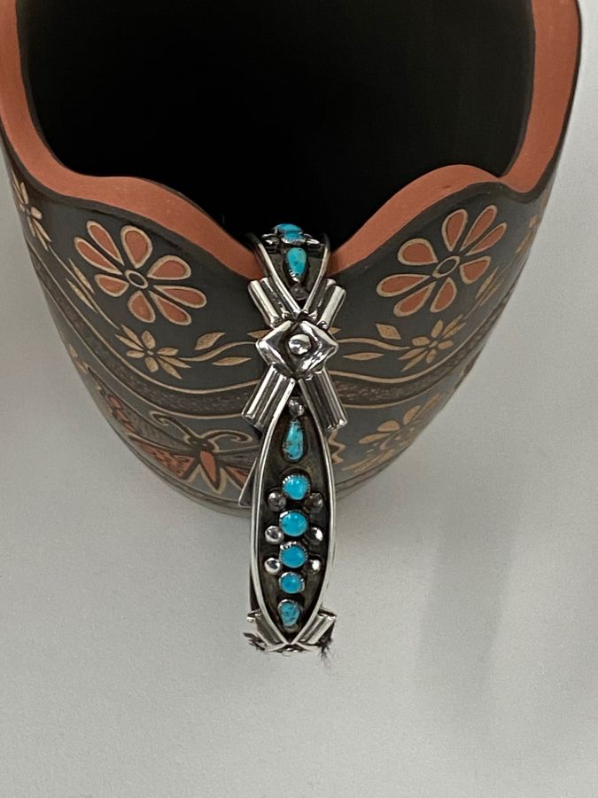 Zuni Petite Point and Tear Drop Turquoise and Sterling Silver Bracelet