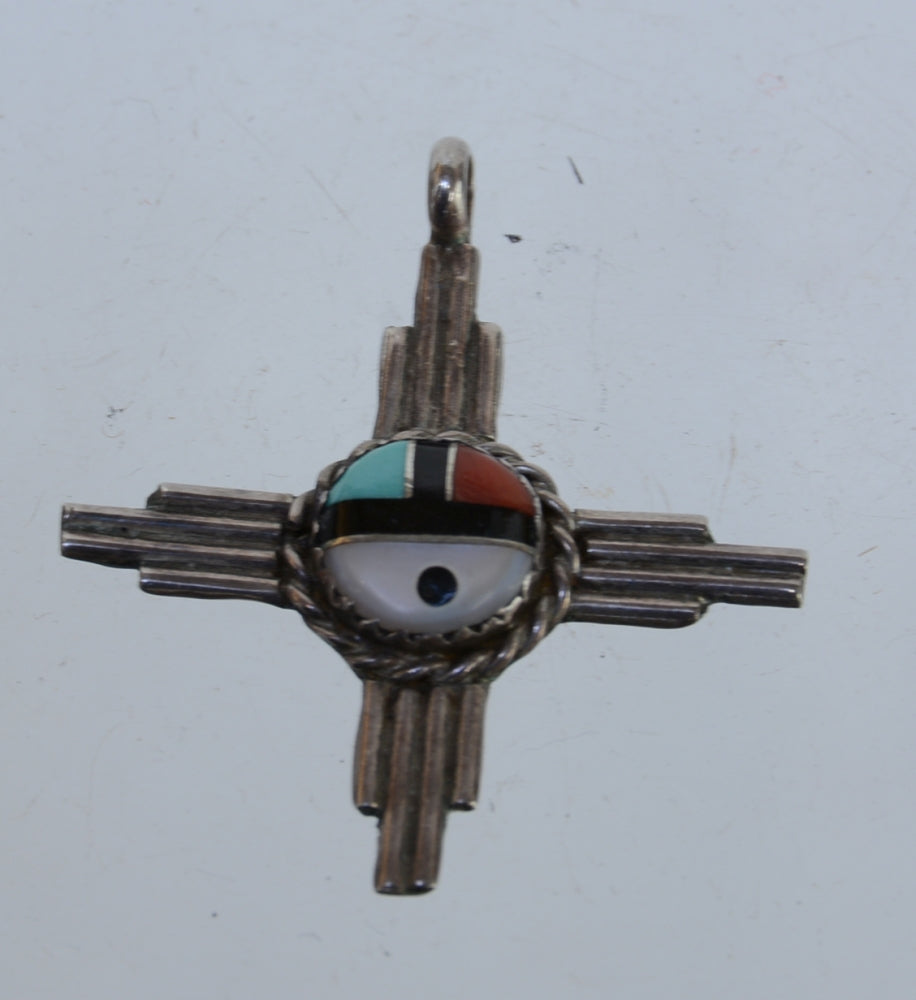 Zuni New Mexico Silver and Inlaid Sunface Pendant