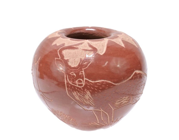 Jemez Pueblo Carved Red Pottery By V.W.