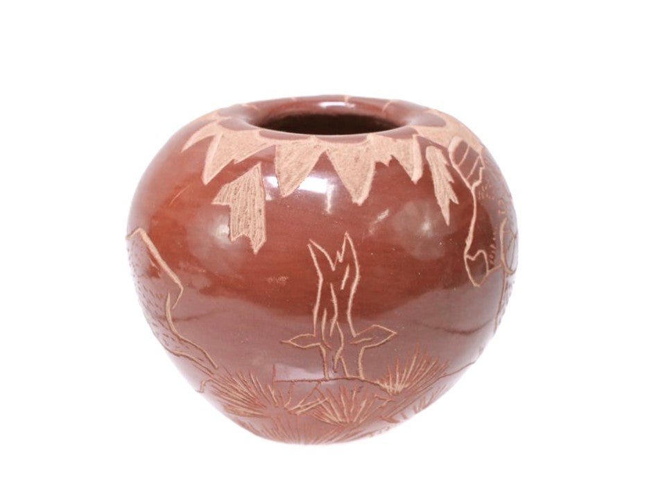 Jemez Pueblo Carved Red Pottery By V.W.