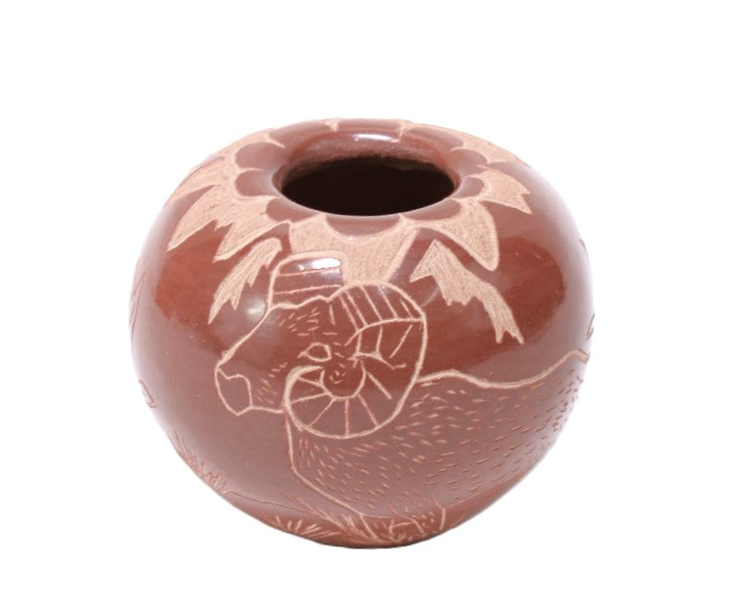 Jemez Pueblo Carved Red Pottery By V.W.