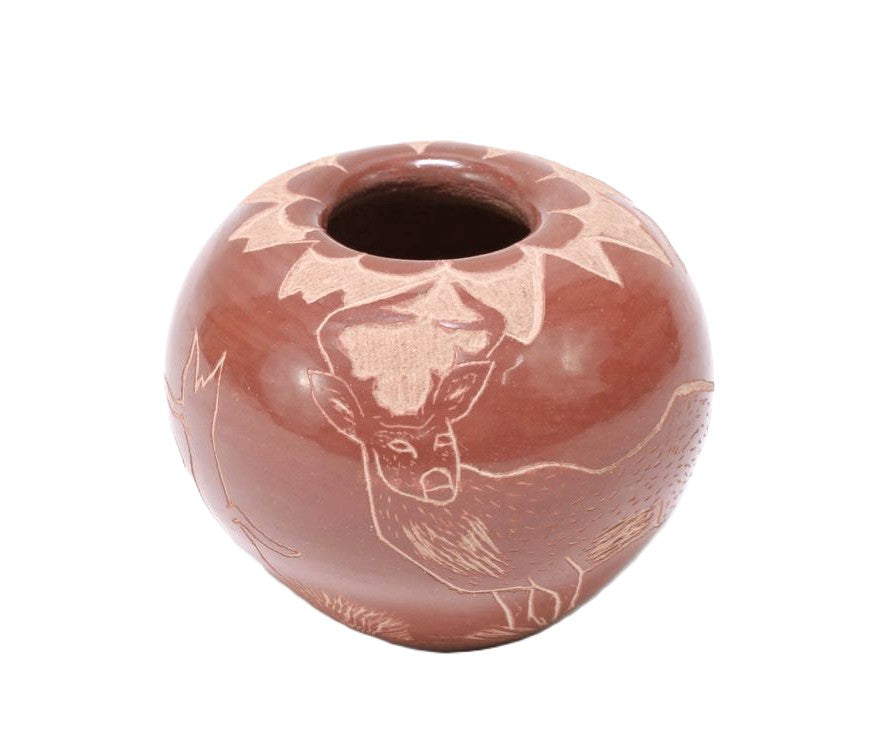 Jemez Pueblo Carved Red Pottery By V.W.