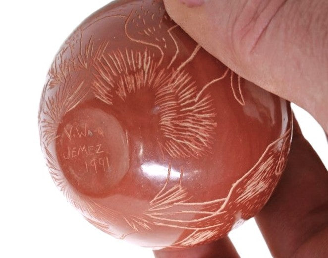 Jemez Pueblo Carved Red Pottery By V.W.