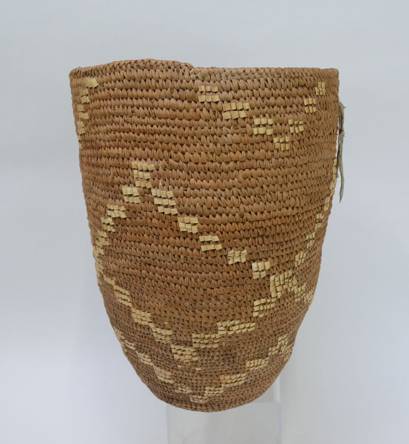 Large Salish Burden Basket with leather thong