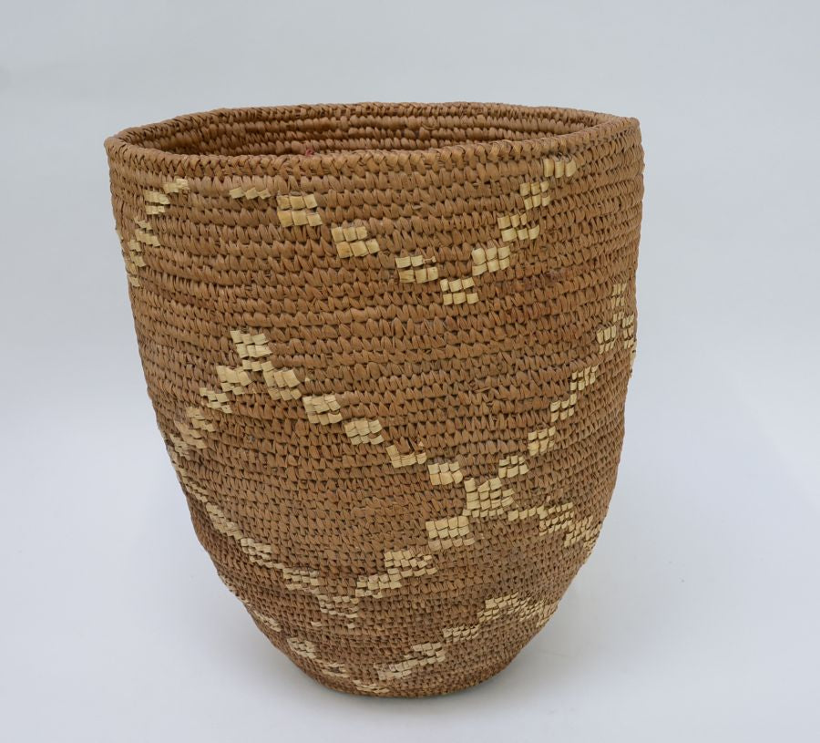 Large Salish Burden Basket with leather thong
