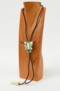 Handsome Bone Buffalo Skull Bolo with Turquoise