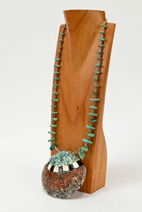 Large Santo Domingo Inlaid Shell with Turquoise Tab and Heishi Necklace