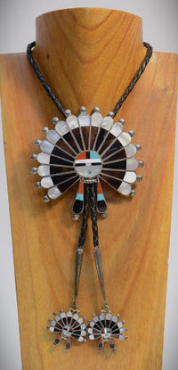 Large Vintage Zuni Sun Face Bolo Tie