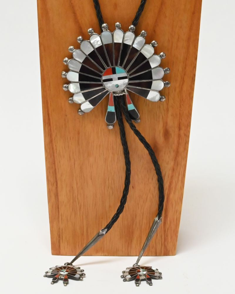 Large Vintage Zuni Sun Face Bolo Tie