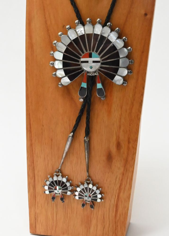 Large Vintage Zuni Sun Face Bolo Tie
