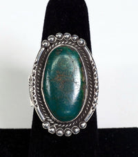 Navajo Sterling Silver Ring with deep green Turquoise setting Size 9
