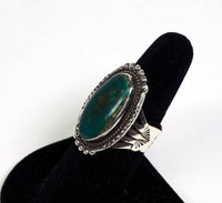 Navajo Sterling Silver Ring with deep green Turquoise setting Size 9