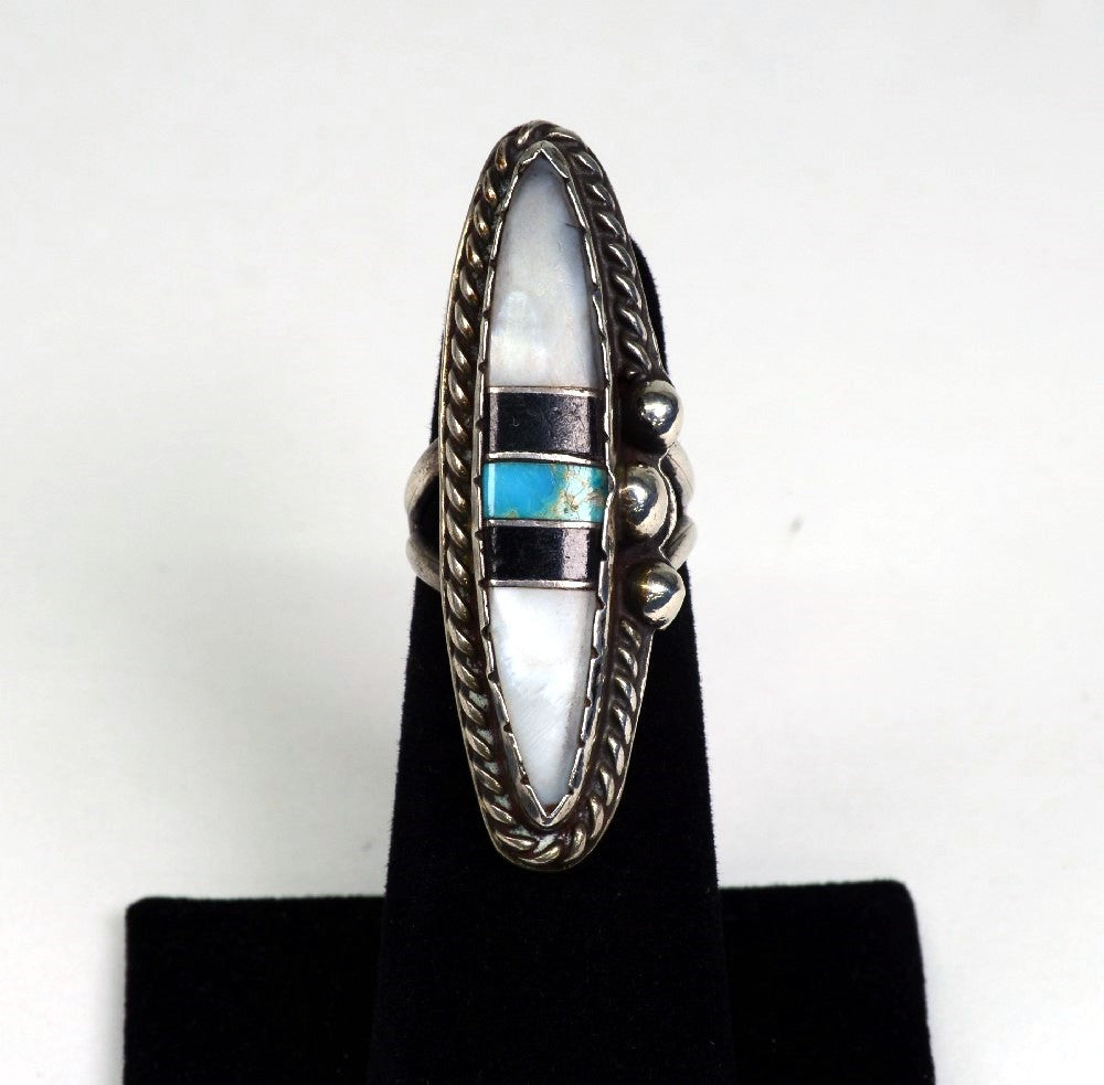 Large Navajo Channel Inlay Ring by Alfred Martinez 1  7/8"l  size  5 3/4