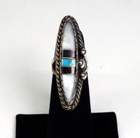 Large Navajo Channel Inlay Ring by Alfred Martinez 1  7/8"l  size  5 3/4