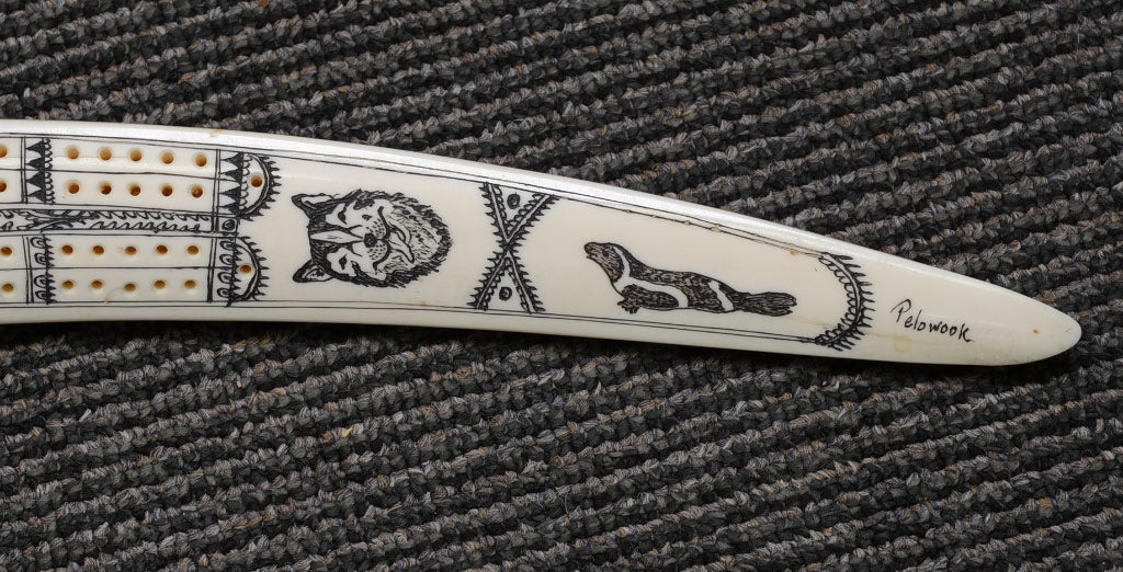 Inuit Walrus Rusk Cribbage Board by Pelowook; Carl Pelowook Sr