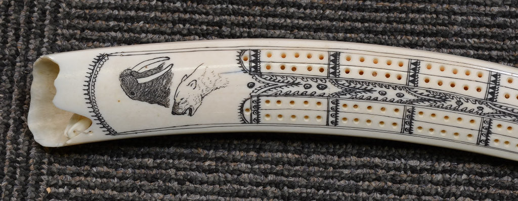 Inuit Walrus Rusk Cribbage Board by Pelowook; Carl Pelowook Sr
