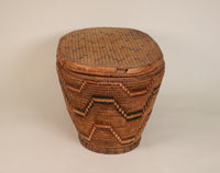Large Thompson River Salish lidded oval Basket Trunk,