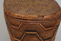 Large Thompson River Salish lidded oval Basket Trunk,