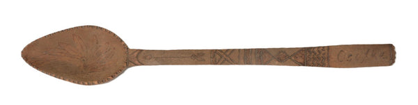 Creek Wooden Spoon inscribed "Oct 17 Okwulgee Creek Nation I.T. -1903 Tola Hatche"