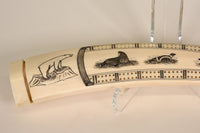 Eskimo Walrus Ivory Cribbage Board with Scrimshaw