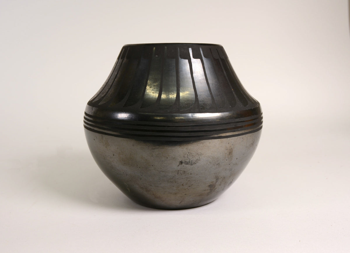 San Ildefonso Black on Black Gunmetal Pottery by Maria and Santana Martinez