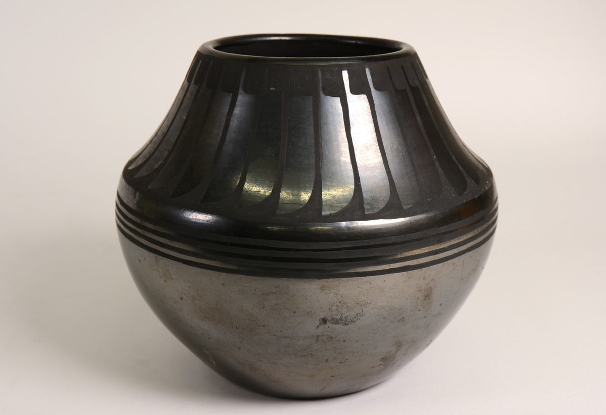 San Ildefonso Black on Black Gunmetal Pottery by Maria and Santana Martinez