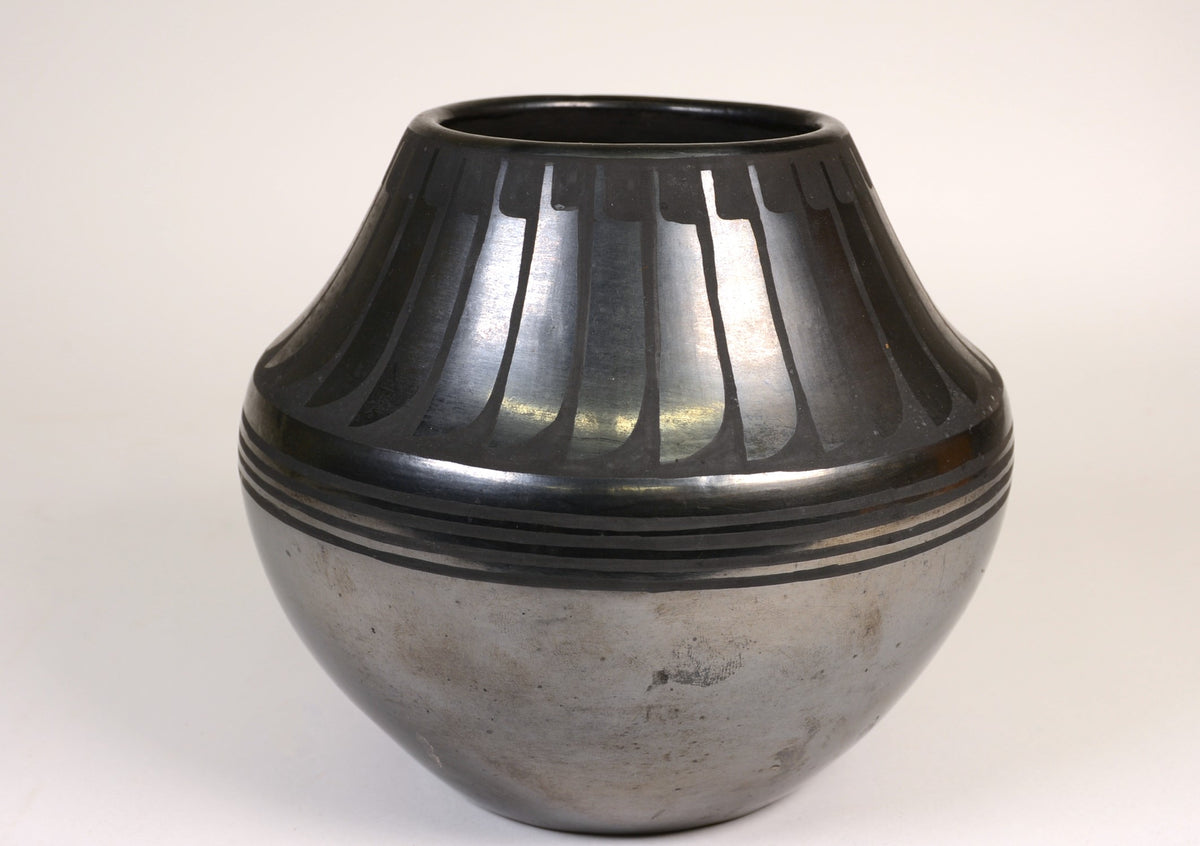 San Ildefonso Black on Black Gunmetal Pottery by Maria and Santana Martinez