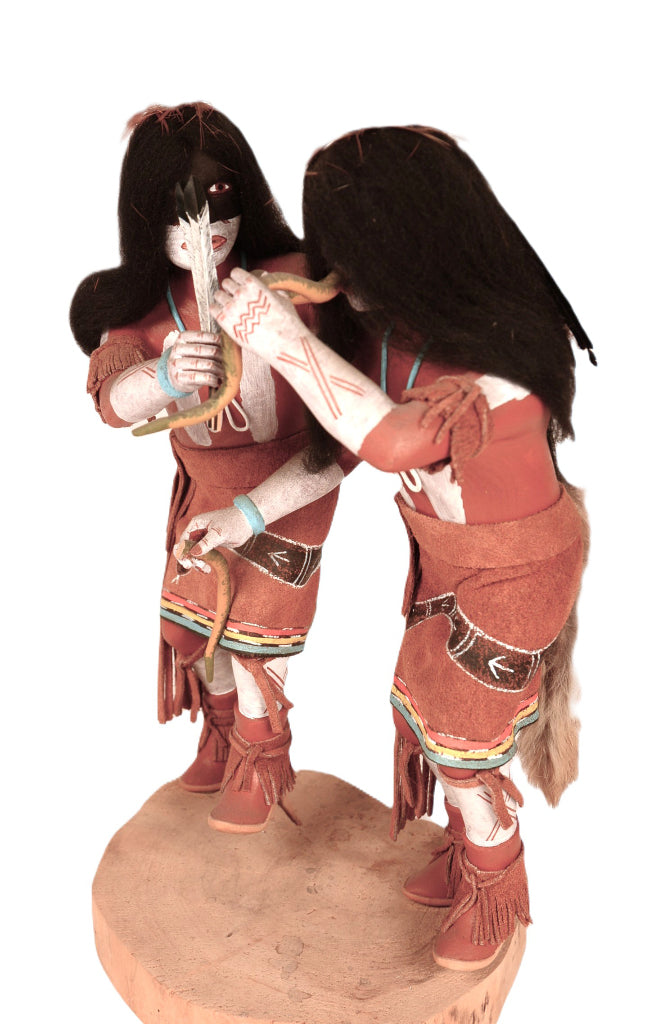 Hopi Pueblo Tewa Snake Dancers Kachina Dolls Pair By A.L. Sahmie