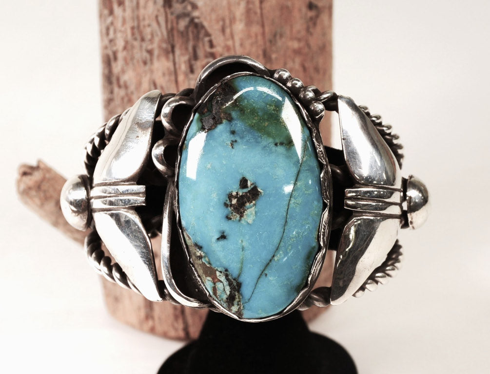 Navajo Sterling Silver Bracelet with Oval Turquoise Setting