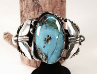 Navajo Sterling Silver Bracelet with Oval Turquoise Setting