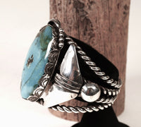 Navajo Sterling Silver Bracelet with Oval Turquoise Setting