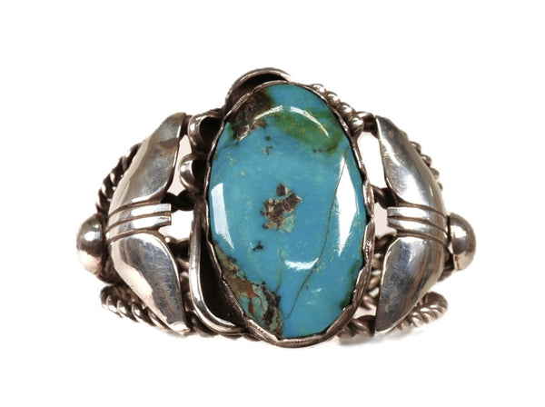 Navajo Sterling Silver Bracelet with Oval Turquoise Setting