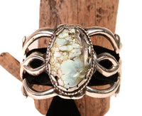 Navajo Sterling Silver Sand Cast Bracelet with Natural Turquoise Setting