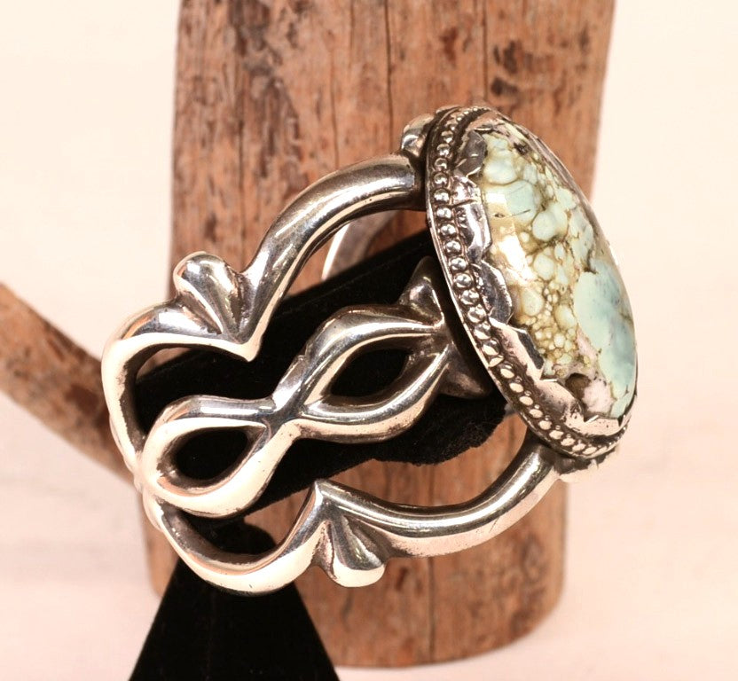 Navajo Sterling Silver Sand Cast Bracelet with Natural Turquoise Setting